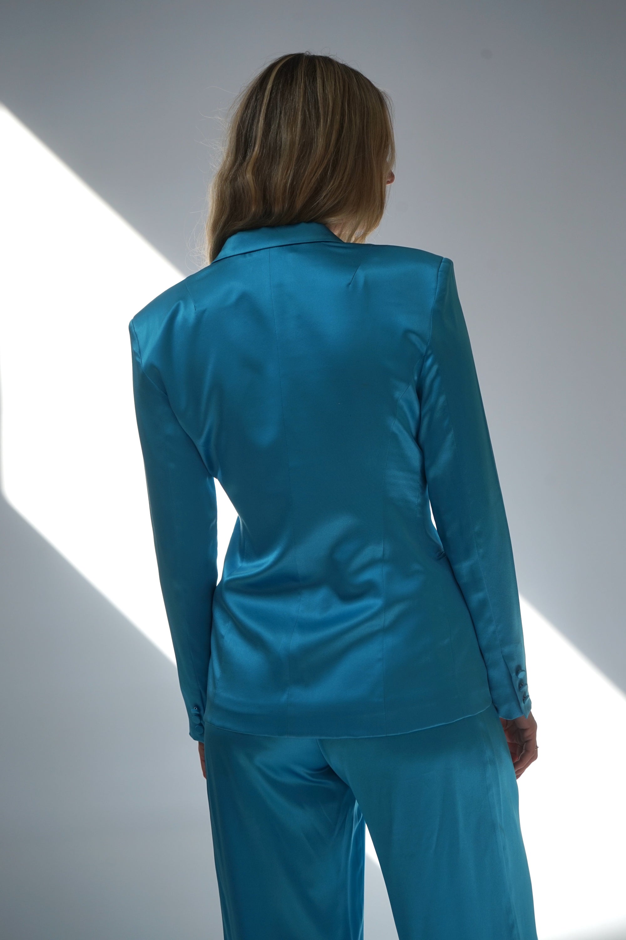 Turquoise silk blazer